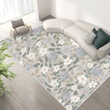 Imagem de Tapete floral para sala de estar, 1,7 x 1,8 m, lavável, vintage, padrão de folhas, antiderrapante, tapete de lã sintética para entrada, quarto, cozinha, sala de jantar