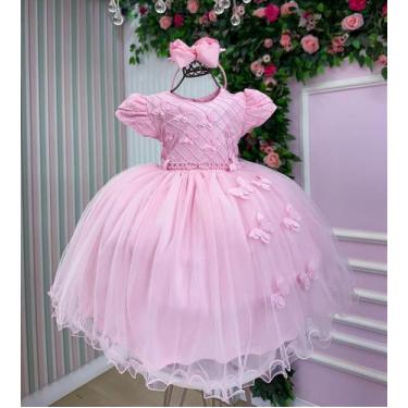 Imagem de Vestido Infantil Jardim Encantado Festa Luxo Rosa Bebê - Tecido Tafeta