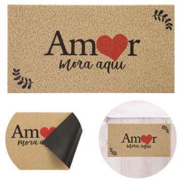 Imagem de Tapete Entrada Vinil 40x75 Antiderrapante Lavável Residencial Amor Mor