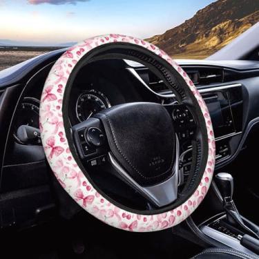 Imagem de Cute Bows Capa de volante rosa cereja para mulheres e homens, protetor de volante antiderrapante capas de roda de carro, universal de 38 cm, adequado para automóveis, SUVs, caminhões