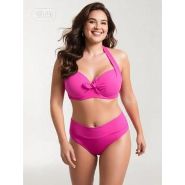 Imagem de Trio De Biquini Plus Size Bojo Sustentação Saida Praia - LARMAR, Rosa,