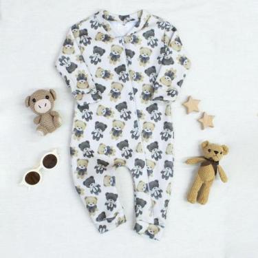 Imagem de Macacão Soft Bebê Tecido Macio e Zíper Frontal da Gola à Perninha Ursa