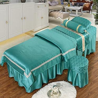 Imagem de Colcha de beleza conjunto de 4 peças Tencel verão alta qualidade salão de beleza capa de cama especial massagem moxabustão xampu capa de cama de massagem (verde 70 * 185 cm)