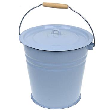 Imagem de Balde de água de gelo esmaltado em aço inoxidável com tampa 12,7 Qt/12 L, balde de água de gelo grande esmaltado vintage azul claro com tampa, balde de gelo externo esmaltado antigo com alça