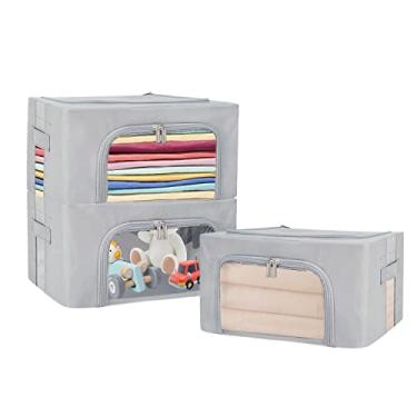 Imagem de Clothes Storage Bins with Foldable Sturdy Frame and Carrying Handles,Stackable Storage Box for Closet Shelf Organizers for Seasonal Clothing,Blankets,Towel Bed Sheets,Toys Gift Others (Small -22L x3PACK, Grey)