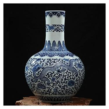 Imagem de AKALNNB Vaso de porcelana tradicional chinês azul e branco coleção de arte de escritório grande vaso de cerâmica