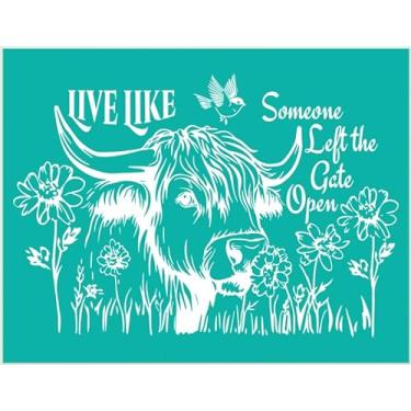 Imagem de Estêncil de tela de seda autoadesivo de vaca, estêncil de impressão de tela de fazenda para artesanato, transferências de giz, estêncil reutilizável para pintura em madeira, camiseta, tecido, placa de