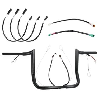 Imagem de Prewired Guidão Pré-Cabeado Rise Ape Hangers De 12" Para Harley Street Glide/Electra Glide/Ultra Limited 2014-2023, Barra Gancho Meathook 1,25" Com Cabo Can-Bus E Linha Guia, Preto