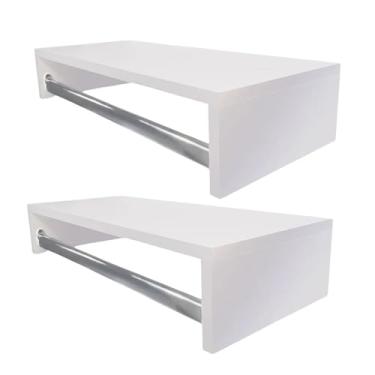 Imagem de Kit 2 Cabideiro Arara de Parede para Roupas 60cm Madeira MDF Guarda Roupa Closet Loja (Branco)