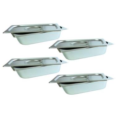Imagem de 4 Cuba Gastronomica Inox Com Tampa 1/4x65 Gn Buffet Cozinha - JMA Inox