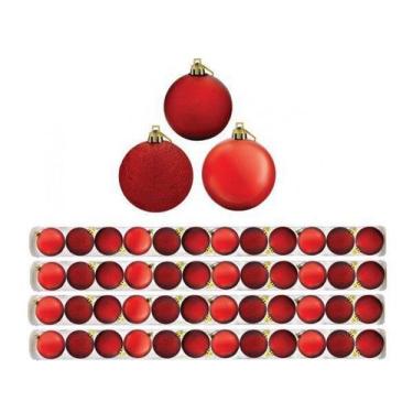 Imagem de Kit 48 Bolas De Natal Mista Fosca, Lisa e Glitter Vermelha 5cm - Maste