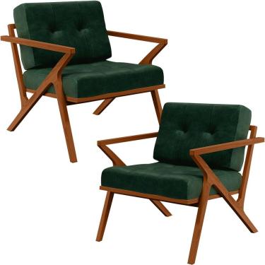Imagem de Kit 02 Poltronas Decorativas Com Cintas De Corano Laís B04 Facto Verde Musgo - Lyam Decor