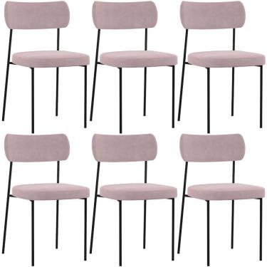 Imagem de Kit 06 Cadeiras Estofadas Para Sala De Jantar Melina L02 Suede Rosê - Lyam Decor