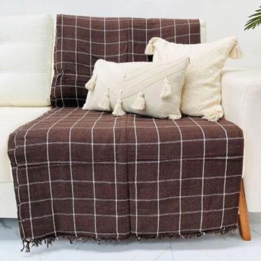 Imagem de Kit 2 Manta Para Sofá Grande Gigante 2 E 3 Lugares 2,40x1,80 Tecido Grosso Capa De Sofa Cama Algodão Marrom Com Bran