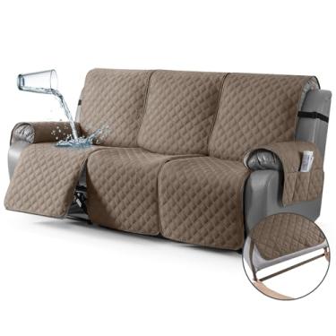 Imagem de TAOCOCO Capas de sofá reclináveis 100% à prova d'água, capas de sofá reclináveis com alças de perna, 1 capa de sofá reclinável lavável com protetor de bolso para animais de estimação (3 lugares