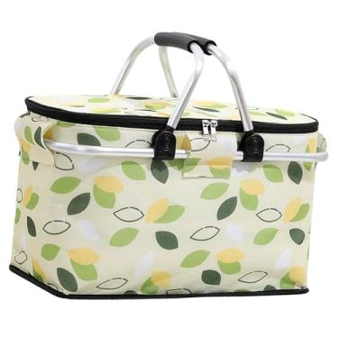 Imagem de Domary Cesta de Piquenique Isolada Dobrável Com Bloco de Gelo, Alça Confortável, Material de Pano Oxford para Acampamento de Viagens de Piquenique (Folhas Verdes)