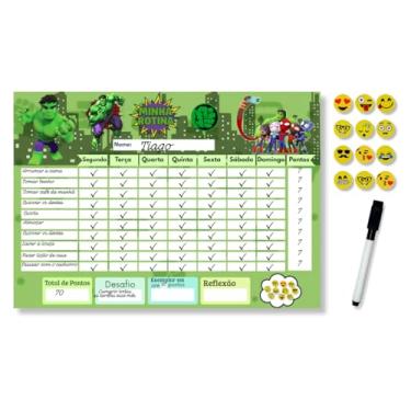 Imagem de Quadro de Incentivo Infantil Magnético Tema Herói Verde – Rotina Educativa Opfy A4