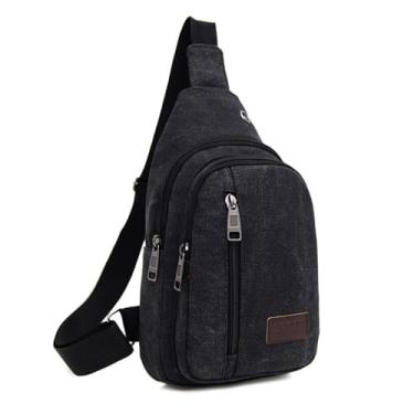 Imagem de Bolsa masculina moderna de lona de cor sólida bolsa tiracolo elegante durável pequena bolsa de ombro para viagens ao ar livre NSDJB15, Preto