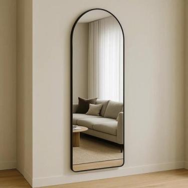 Imagem de Espelho Grande Corpo Inteiro Base Reta Moldura Alumínio Quarto Sala Ha