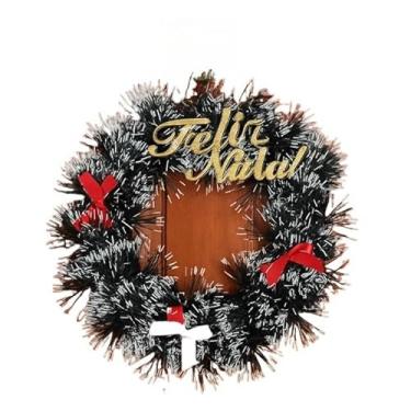 Imagem de Guirlanda De Natal Enfeite Com Laço Vermelho Para Porta Nevada Papai Noel 25cm/30cm/38cm(3 Laços)