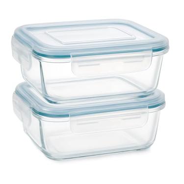 Imagem de Kit com 2 Potes de Vidro Retangular 370ml Tampa Hermética, Livre de BPA, Ideal para Snacks, Sobremesas, Marmitas Pequenas e Armazenar Alimentos