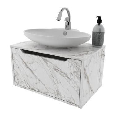 Imagem de Gabinete Banheiro Suspenso 60cm 1 Porta Cr10123 Mármore Branco - MULTI