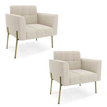 Imagem de Poltrona Sala Estar Pé Ferro Dourado Kit 2 Elisa Bouclê D03 - D'Rossi
