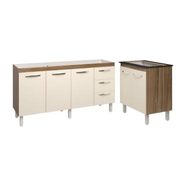 Imagem de Armário Cozinha Balcão Gabinete De Pia 160 Cm Estela E Balcão Fran Para Fogão Cooktop 5 Bocas Savana Off White