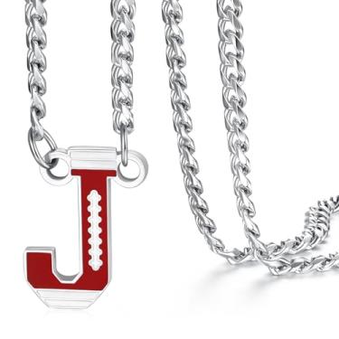 Imagem de NUKAYAI Colar de futebol masculino, pingente de letra A a Z, corrente de futebol de aço inoxidável, 50,8 cm, presentes personalizados para fãs de jogadores e amantes de times, 20", Aço inoxidável, Sem