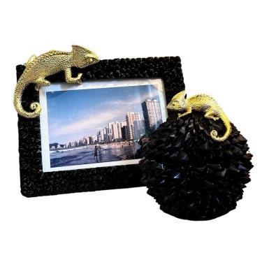 Imagem de Kit Porta Retrato E Porta Jóia Decorativo Camaleão Pote