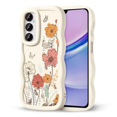 Imagem de CASBST Capa de telefone compatível com Galaxy A15 5G para mulheres e meninas, moldura ondulada encaracolada com estampa fofa, capa de telefone à prova de choque de silicone macio e estética para