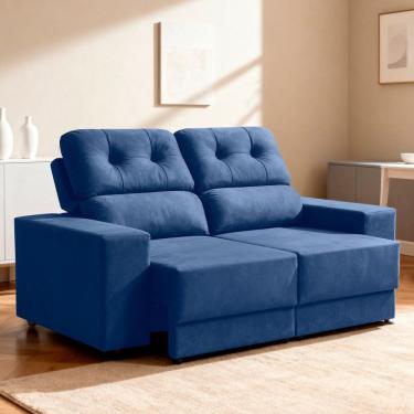 Imagem de Sofá Retrátil e Reclinável 180cm Veludo Oslo Azul