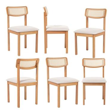 Imagem de Kit 6 Cadeiras com Encosto Tela, Assento Estofado Florença Cru/Verniz Mel