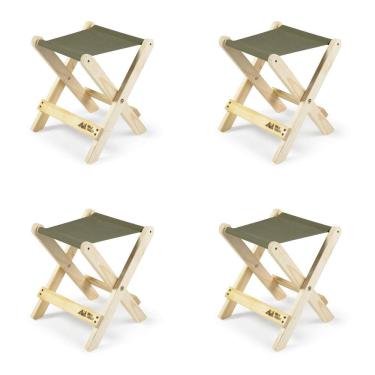 Imagem de Kit 4 Banquetas Dobráveis para Jardim Sereno Camping Verde/Bege