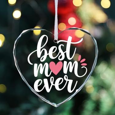 Imagem de ELOI Enfeite de vidro Best Mom Ever, lembrança de cristal em forma de coração com fita branca, presente de agradecimento de aniversário para mamãe