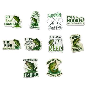 Imagem de 10 adesivos engraçados de pesca, decalques de vinil humor pesca robalo, adesivos à prova d'água para caixas de equipamento, refrigeradores, garrafas de água, laptops, presentes para pescadores e