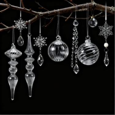 Imagem de Hungdao 14 peças de decoração de árvore de Natal de cristal para pendurar em acrílico transparente com floco de neve de neve, enfeites de bola de vidro para árvore de Natal, inverno, ano novo, artigos