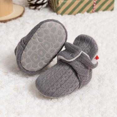 Imagem de Botas quentes de algodão para bebês e meninas e meninos recém-nascidos, macias, antiderrapantes, cano baixo, primeiros andadores, meias, Cinza, 12-18 Months Toddler