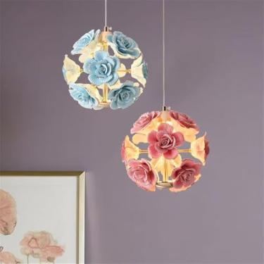 Imagem de Luminária pendente contemporânea em formato de rosa para cabeceira, com LED, estilo campestre americano, em cerâmica, ideal para restaurantes, quartos, bares, balcões, vestiários e corredore