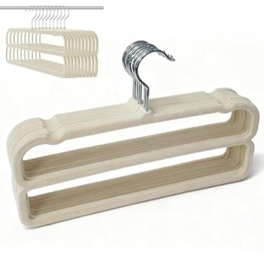 Imagem de Cabides de veludo para calças de feltro para mulheres e homens, resistentes, economia de espaço, 35 cm (C) cabide duplo antiderrapante fino, giratório de 360° para adultos e adolescentes, pacote com