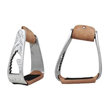 Imagem de CHALLENGER Estribos de sela de cavalo Faroeste Leve Alumínio Angular Gravado Cavalo Recortado 51216