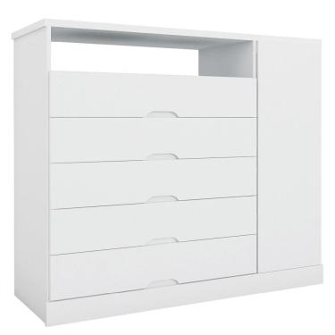 Imagem de Comoda Portugal 5 Gavetas Com Sapateira 2018 Mademarcs Branco Acetinado