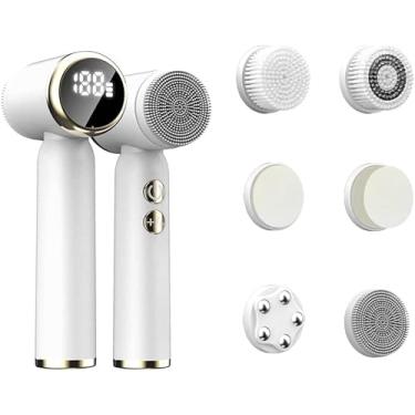 Imagem de OBEST Escova Facial Elétrica Recarregável - 5 Cabeças Intercambiáveis à Prova d'Água, Limpeza Profunda de Pores, Remoção de Queratina e Massagem Facial para Pele Saudável