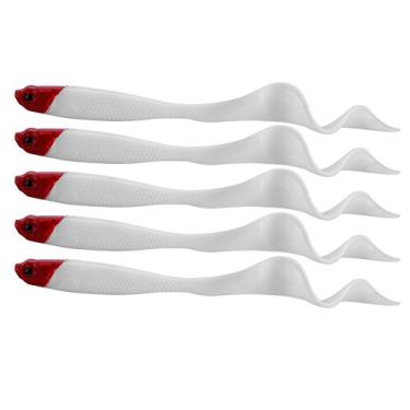 Imagem de Isca de pesca macia de PVC para truta e cauda de robalo para cabeça de cobra, 5 peças 13 cm PVC artificial macio equipamento de peixe para truta robalo cabeça de cobra (cabeça vermelha)