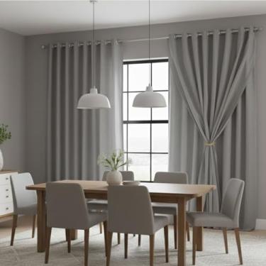 Imagem de Cortina Voil Com Forro De Microfibra 3,00 X 2,30 Quarto Sala Casa (Cinza)