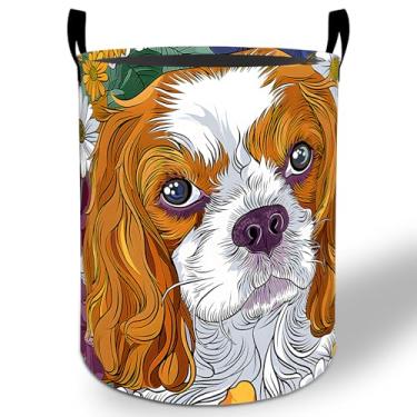 Imagem de Cesto de lavanderia Cavalier King Charles Spaniel, 50 x 40 cm, balde de armazenamento de roupas Oxford dobrável à prova d'água para quarto, banheiro, quarto, berçário, organizador de brinquedos