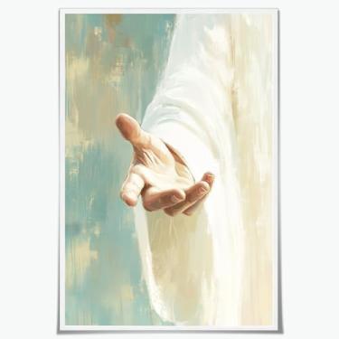 Imagem de Arte de parede Jesus Ressurrection The Hand of God Christian Religious Poster He Is Risen Impressão em tela Inspiradora Bíblia Decoração Vintage Arte Espiritual para Casa Igreja Escritório Sala de