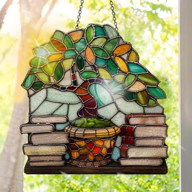 Imagem de Acrílico colorido Suncatcher, decoração de janela suspensa em árvore com design de vitral impresso, apanhador de sol, arte de parede de arco-íris, ornamentos de Natal para uso interno e externo 19,8 x