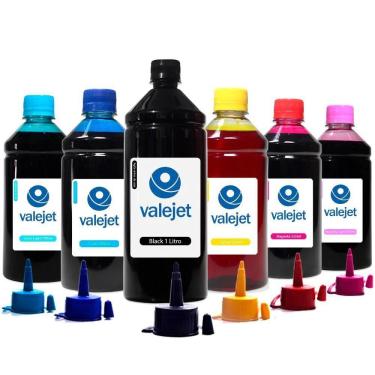Imagem de Kit 6 Tintas Epson L18050 Black 1 Litro Coloridas 500ml Valejet