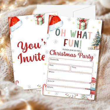 Imagem de CWIOQPYI Convites de festa de Natal, 25 conjuntos de cartões de convite de boneco de neve com envelopes para decorações de férias de inverno, convites de Natal para suprimentos de festa - A01